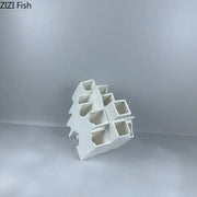 Minimalist white geometric ceramic desk ornament featuring multi-tiered hollow compartments for decorbites geometric ceramic decor