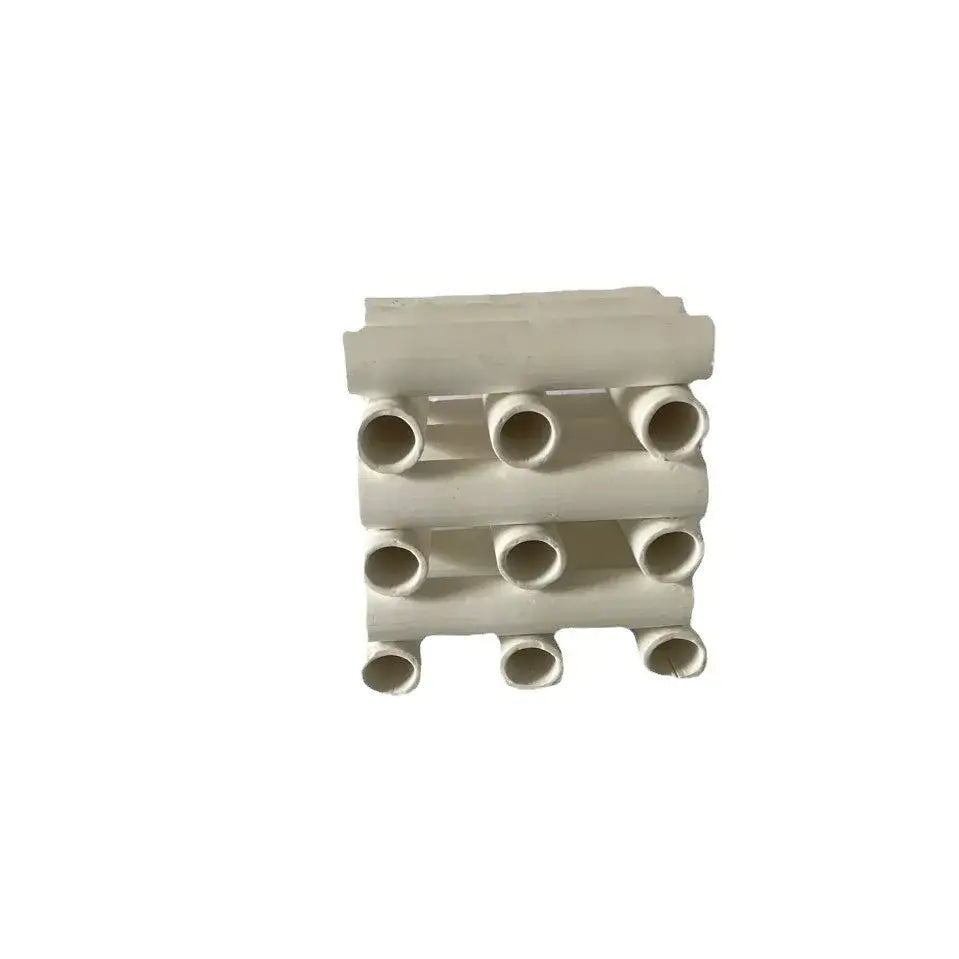 Off-white minimalist geometric ceramic pipe decorative figurine with nine circular openings for living room decorbites decor
