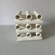 Minimalist white geometric ceramic pipe decorative figurines with a stacked design for living room decorbites decor