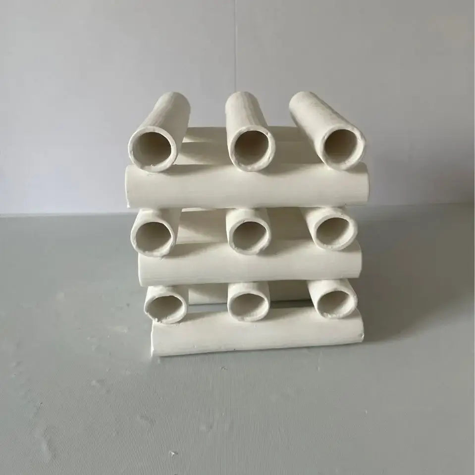 Minimalist white geometric ceramic pipe decorative figurines with a stacked design for living room decorbites decor