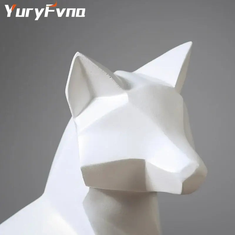Minimalist white geometric fox sculpture with clean angular design and smooth matte finish for living room decor