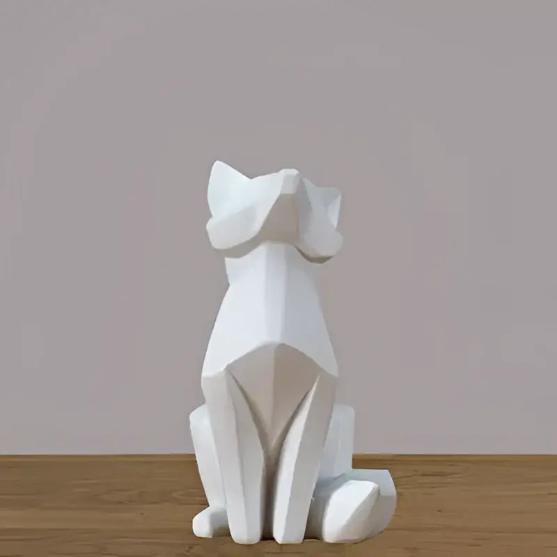 Minimalist white geometric fox sculpture with angular faceted design for modern living room decor