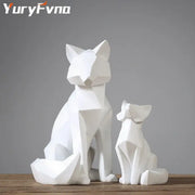 Minimalist white geometric fox sculpture and dog figurines with clean lines for living room decor