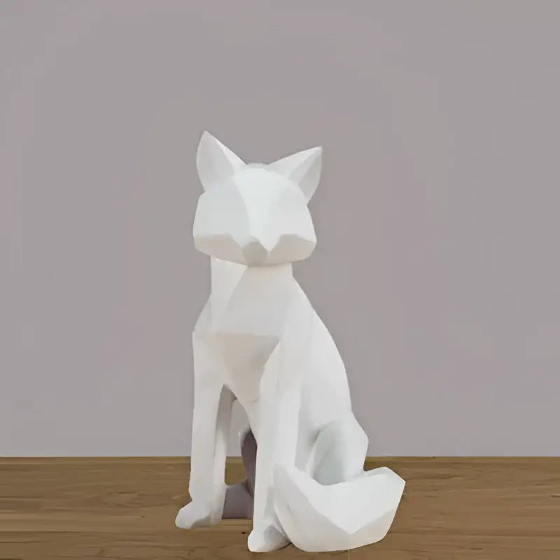 Minimalist white geometric fox sculpture with angular faceted design for living room decor