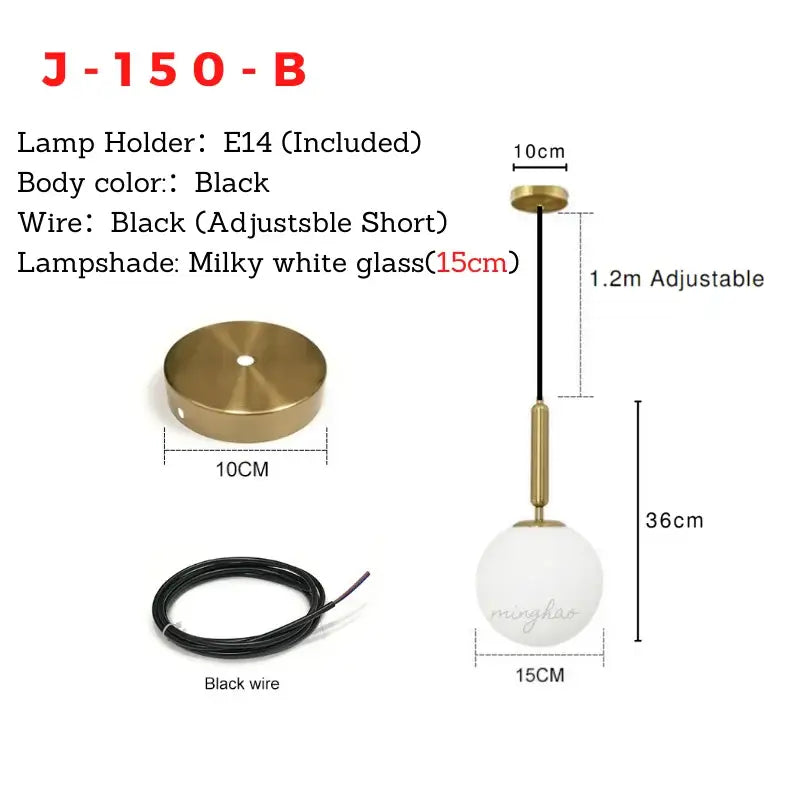 Black and brass minimalist pendant light with milky white glass ball shade for dining room decorbites glass ball pendant