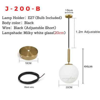 Black and gold modern pendant light with milky white glass globe shade for minimalist decorbites glass ball pendant decor
