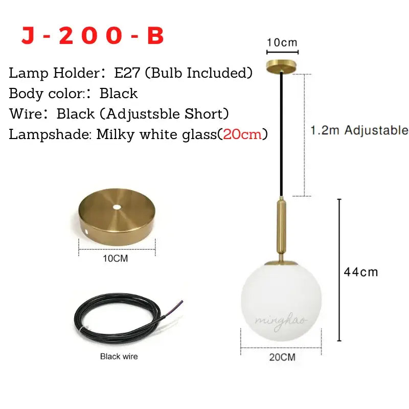 Black and gold modern pendant light with milky white glass globe shade for minimalist decorbites glass ball pendant decor