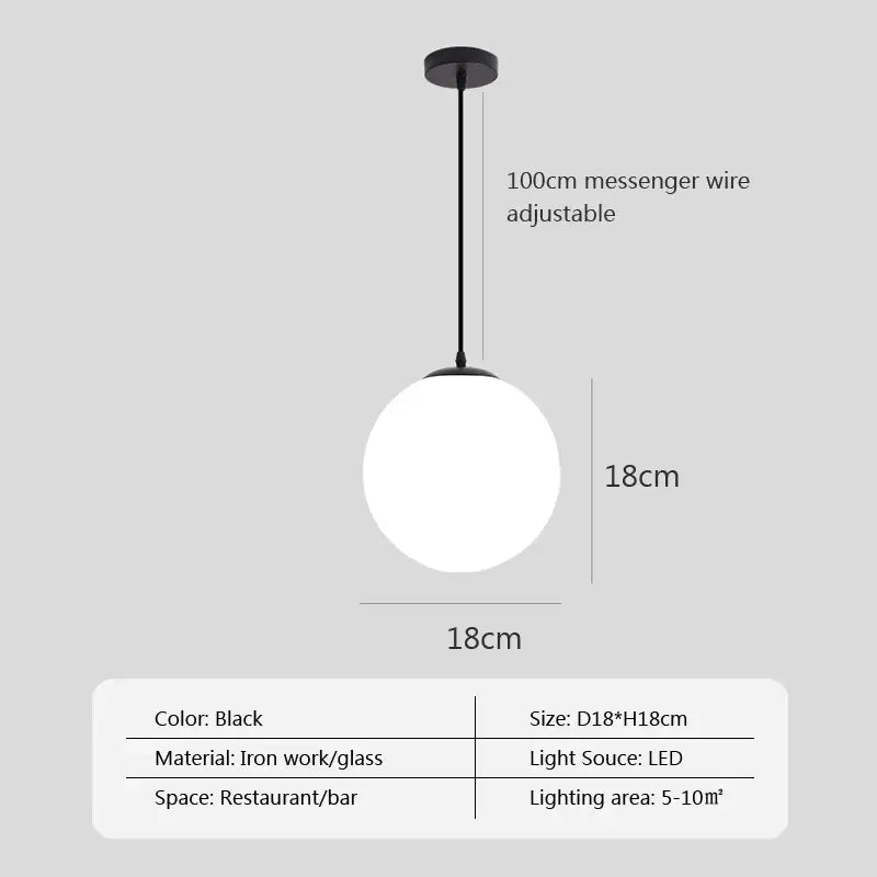 Black spherical glass ball pendant light with matte iron frame and frosted globe for modern dining decorbites pendant lights