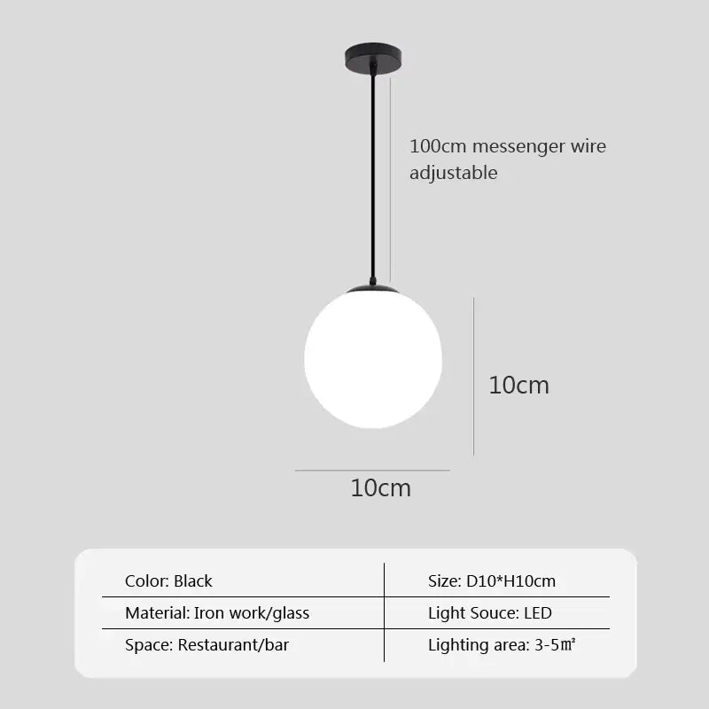 Black spherical glass ball pendant light with matte iron frame and frosted globe led bulb for modern pendant lights decorbites glass ball