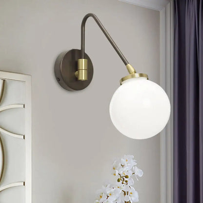 DecorBites™ DecorBites™ Minimalist White Glass Sconce Wall Light with Angled Black-Gold Arm