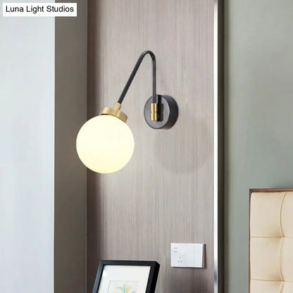 DecorBites™ DecorBites™ Minimalist White Glass Sconce Wall Light with Angled Black-Gold Arm