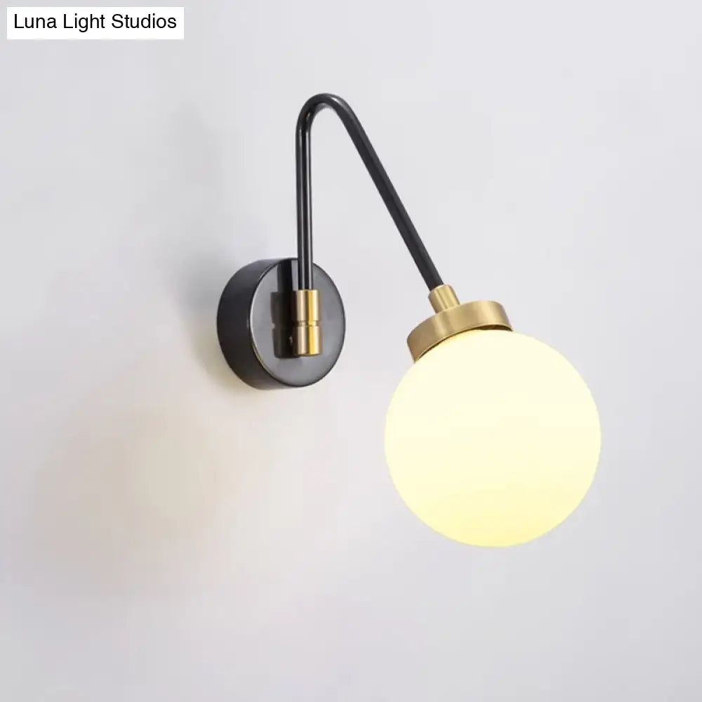 DecorBites™ DecorBites™ Minimalist White Glass Sconce Wall Light with Angled Black-Gold Arm