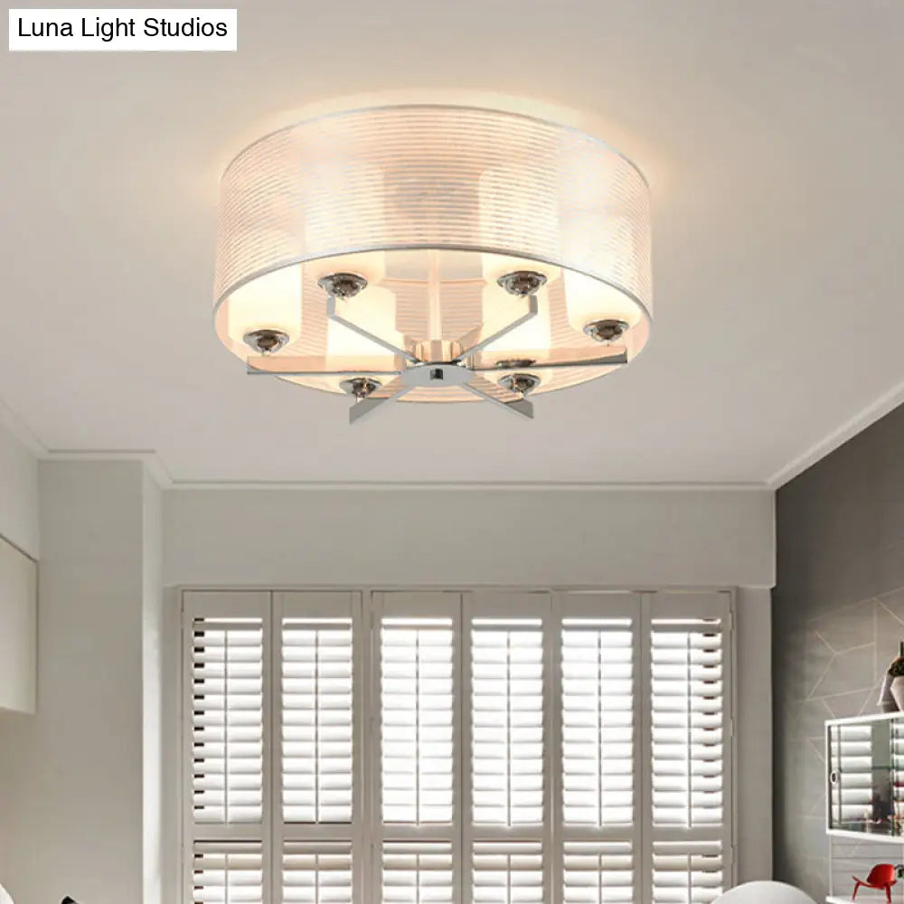 DecorBites™ DecorBites™ Minimalist White Glass Semi Flush Mount Drum Lighting with Chrome Finish - 6 Lights, Tube Shade