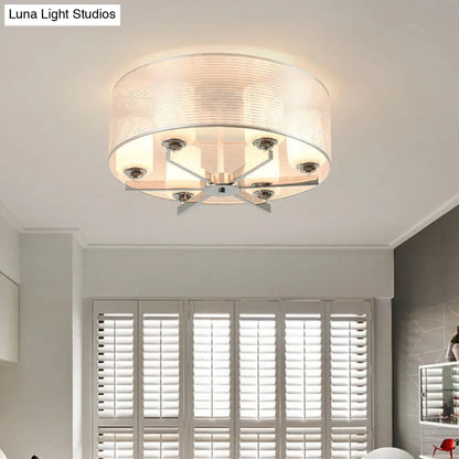 DecorBites™ DecorBites™ Minimalist White Glass Semi Flush Mount Drum Lighting with Chrome Finish - 6 Lights, Tube Shade