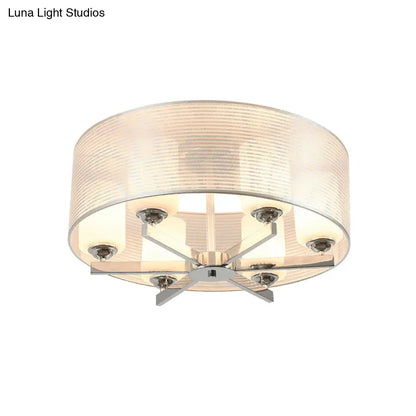 DecorBites™ DecorBites™ Minimalist White Glass Semi Flush Mount Drum Lighting with Chrome Finish - 6 Lights, Tube Shade