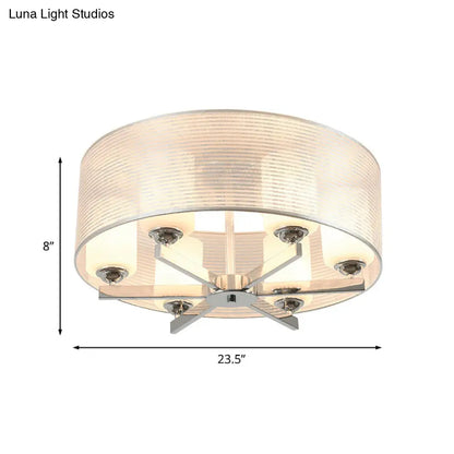 DecorBites™ DecorBites™ Minimalist White Glass Semi Flush Mount Drum Lighting with Chrome Finish - 6 Lights, Tube Shade