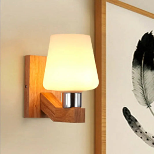 DecorBites™ DecorBites™ Minimalist White Glass Wood Sconce Light - Nordic Wall Lamp for Living Room