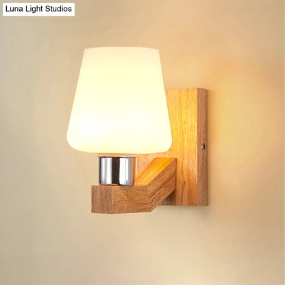 DecorBites™ DecorBites™ Minimalist White Glass Wood Sconce Light - Nordic Wall Lamp for Living Room