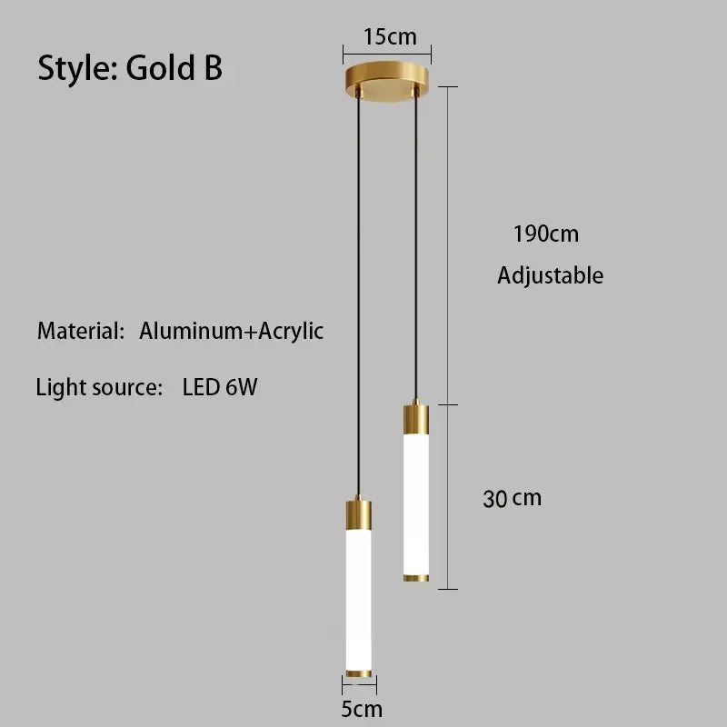 Minimalist white and gold linear pendant light with adjustable aluminum and acrylic design for kitchen island lighting