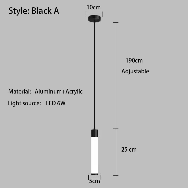 Black adjustable pendant light with sleek aluminum and acrylic design featuring led 6w bulb for kitchen island lighting