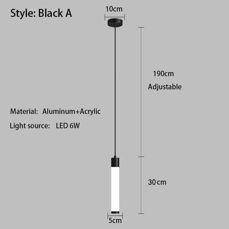 Black adjustable pendant light with sleek aluminum and acrylic design featuring led 6w bulb for kitchen island lighting