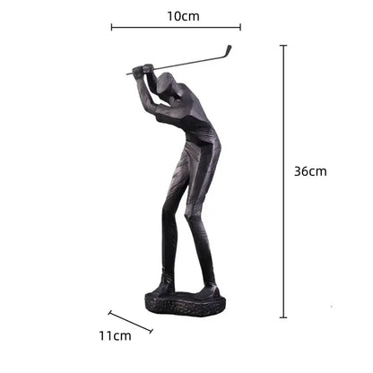 Black matte-finished golf sculpture resin figurine with geometric design and textured base for decorative ornaments and decorbites golf sculpture