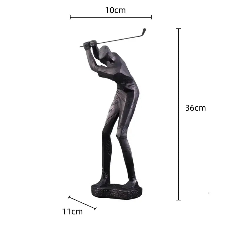 Black matte-finished golf sculpture resin figurine with geometric design and textured base for decorative ornaments and decorbites golf sculpture