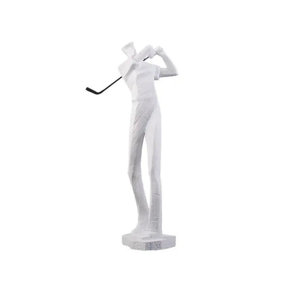 Minimalist white golf sculpture resin figurine with black club on matching base decorative ornaments decorbites golf sculpture