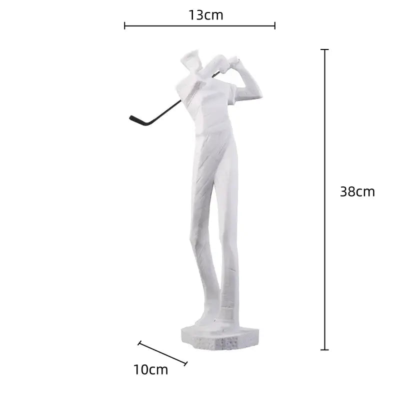 White resin golfer statue 38cm tall with minimalist design and black club decorative ornaments decorbites golf sculpture