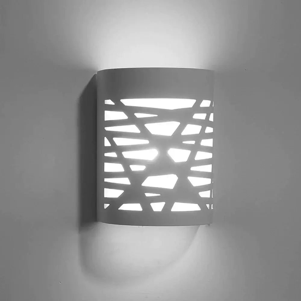 Modern minimalist white and gray gypsum wall lamp with geometric cutout pattern for living room diffused light