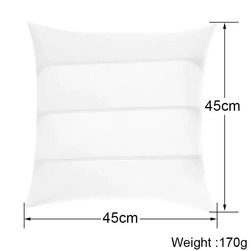 Minimalist white inflatable pillow core set of 4 with 45cm square cushion and three horizontal stitched lines weighing 170g