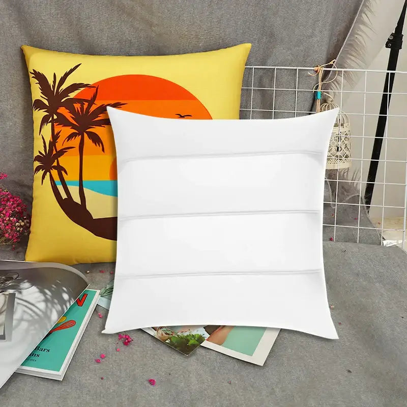White minimalist inflatable pillow core with horizontal stitched seams in set of 4 for bedroom inserts