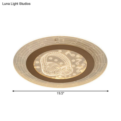 DecorBites™ DecorBites™ Minimalist White LED Flush Mount Ceiling Lamp with Music Note Pattern - Acrylic Disc, 16"/19.5" W