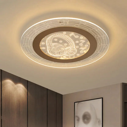 DecorBites™ DecorBites™ Minimalist White LED Flush Mount Ceiling Lamp with Music Note Pattern - Acrylic Disc, 16"/19.5" W