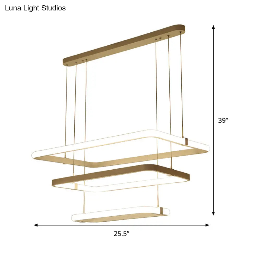 Kit de lámpara colgante LED blanca minimalista: lámpara de araña rectangular de metal con luz cálida/blanca.