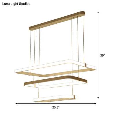 Kit de lámpara colgante LED blanca minimalista: lámpara de araña rectangular de metal con luz cálida/blanca.