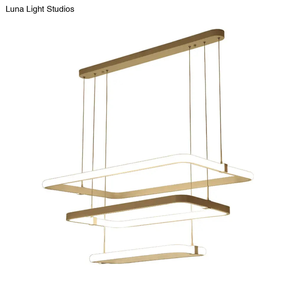 Kit de lámpara colgante LED blanca minimalista: lámpara de araña rectangular de metal con luz cálida/blanca.