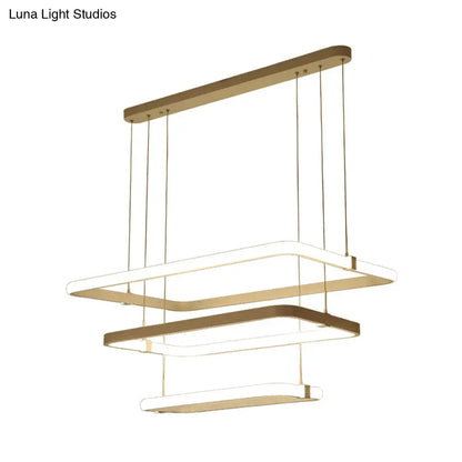 Kit de lámpara colgante LED blanca minimalista: lámpara de araña rectangular de metal con luz cálida/blanca.