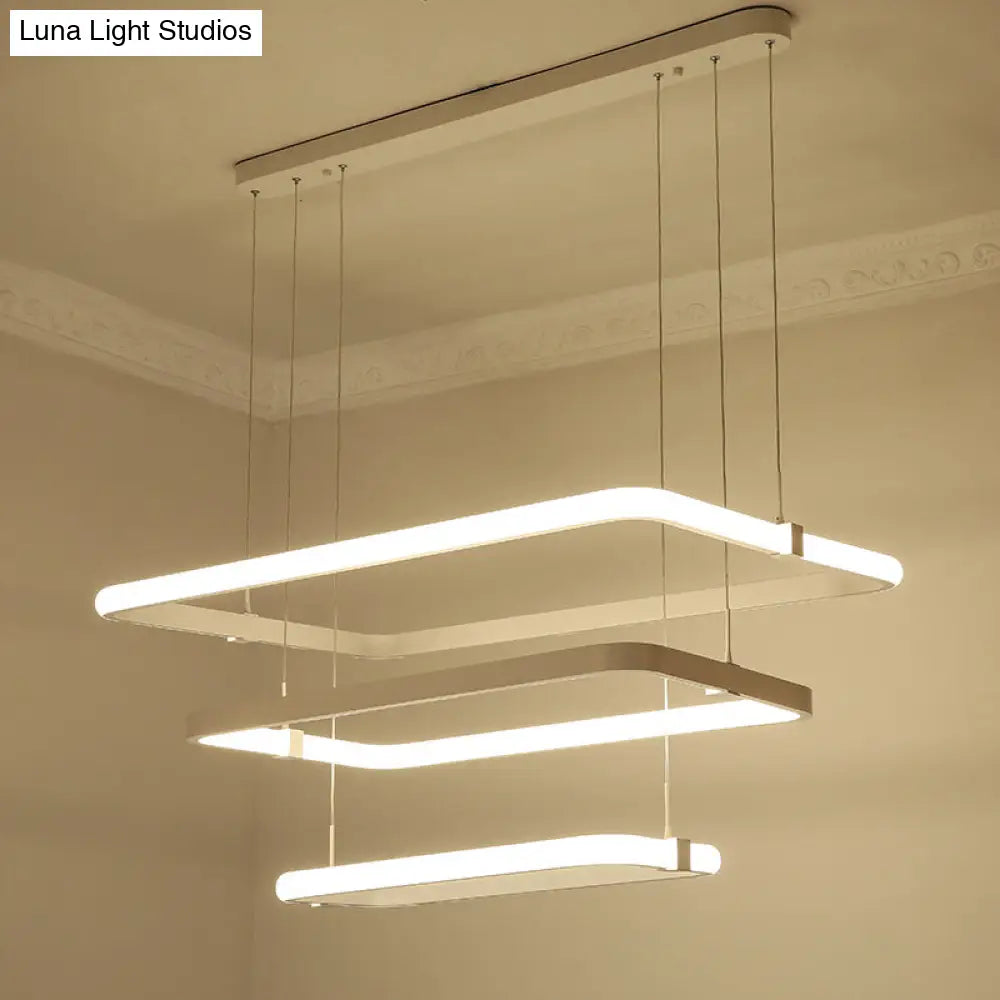 Kit de lámpara colgante LED blanca minimalista: lámpara de araña rectangular de metal con luz cálida/blanca.