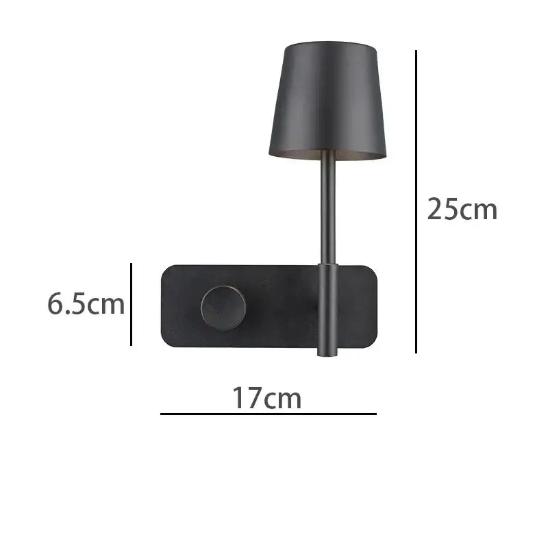 Black matte-finished wall lamp with cylindrical shade and adjustable arm led usb wall lamp for bedroom night light