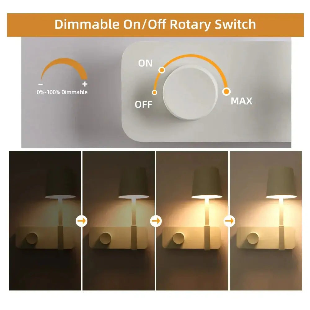 Minimalist white led usb wall lamp with dimmable rotary switch for adjustable lighting in bedroom night light use