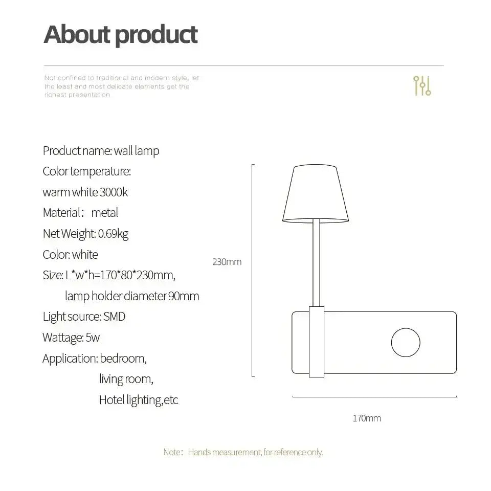 Minimalist white metal led usb wall lamp with sleek design and warm white 3000k light for bedroom night use