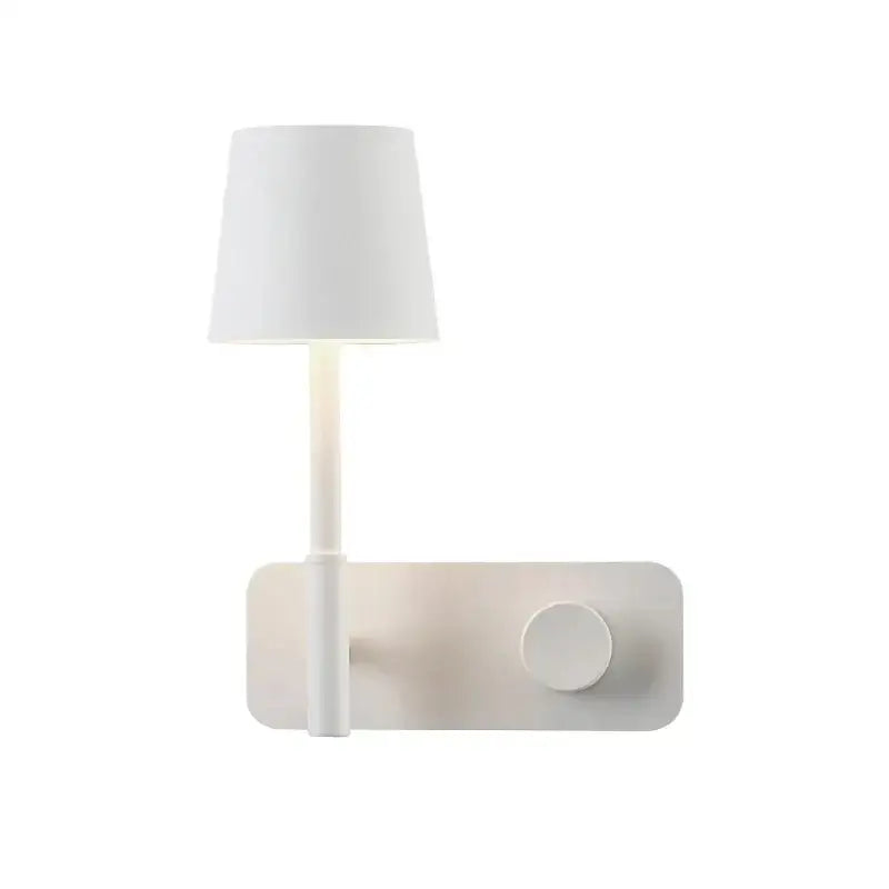 Minimalist white led usb wall lamp with cylindrical shade and sleek modern design for bedroom night light use