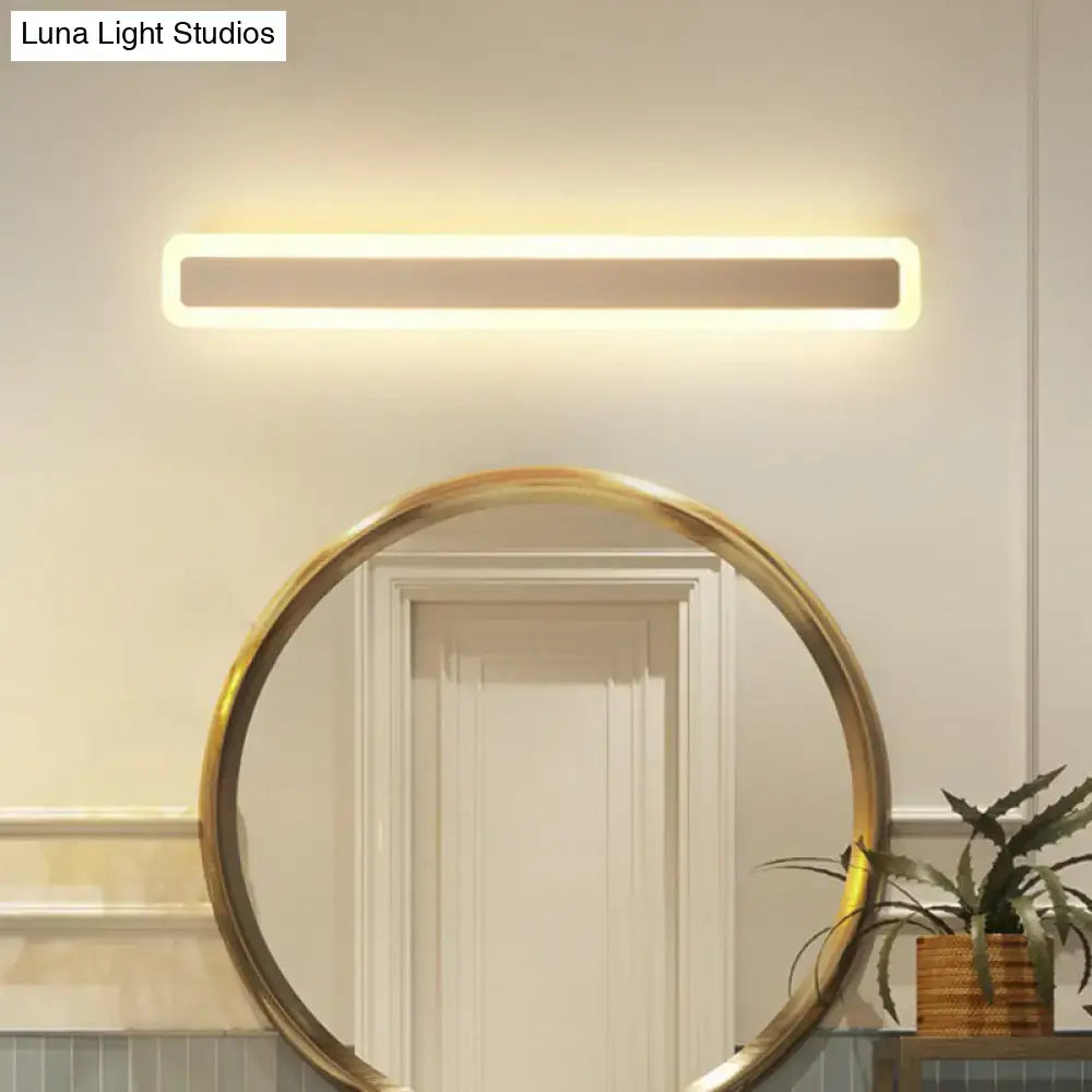 Modern minimalist white led vanity light wall sconce with warm white light and sleek rectangular design for bathroom use