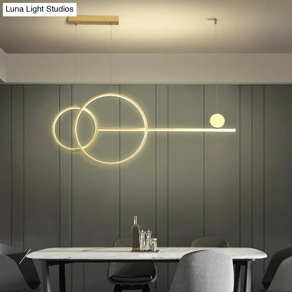 Decorbites sleek ring and linear led hanging lamp with gold-toned intersecting rings and spherical accent for dining rooms
