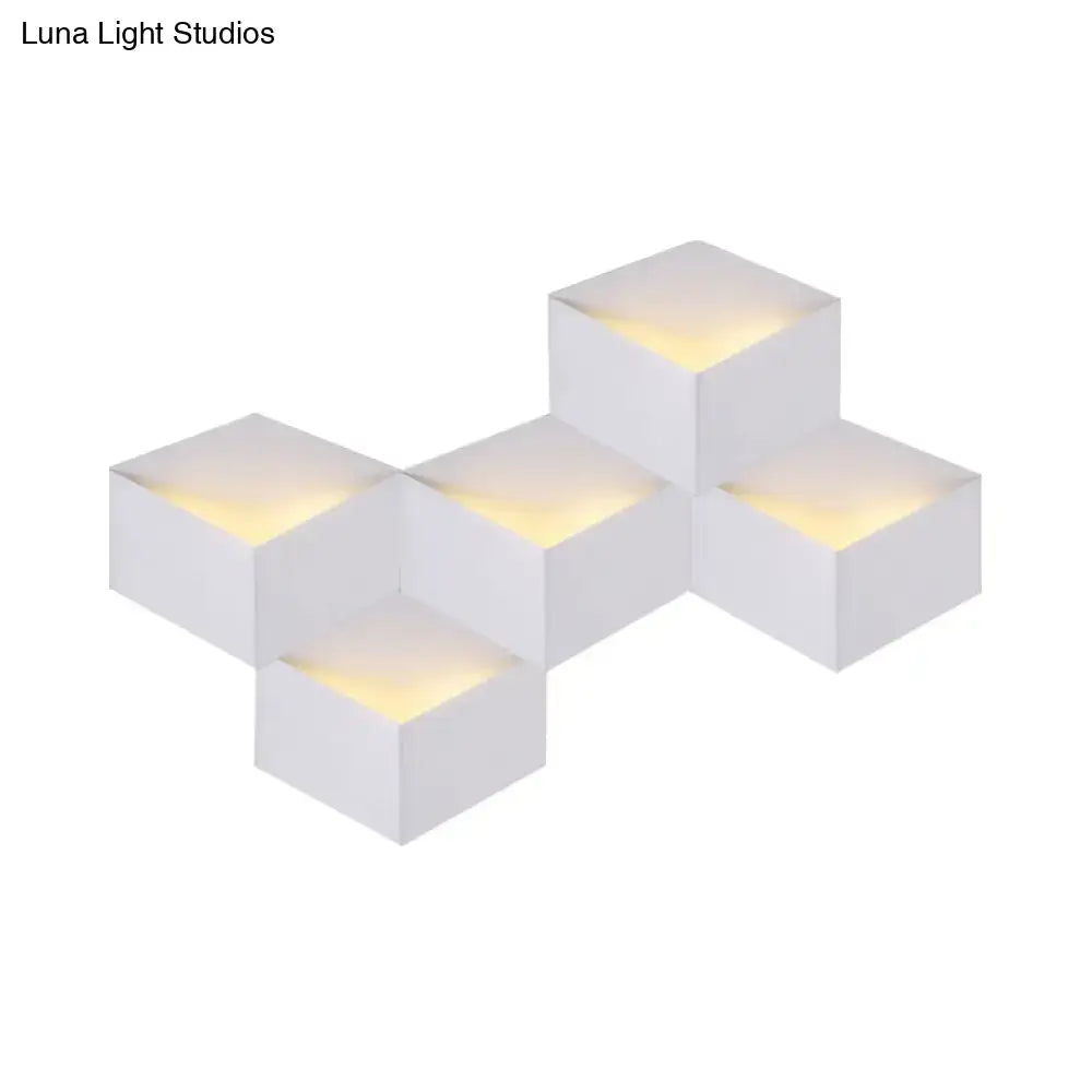 Minimalist white metallic geometric wall mount light with warm yellow led cube modules for corridor wall lamp
