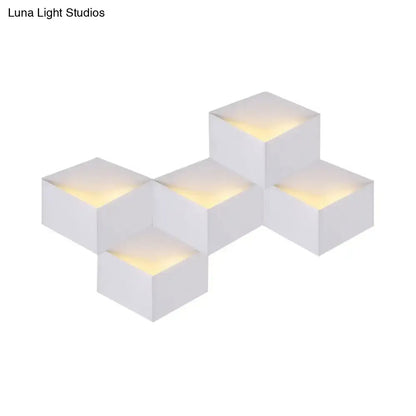Minimalist white metallic geometric wall mount light with warm yellow led cube modules for corridor wall lamp
