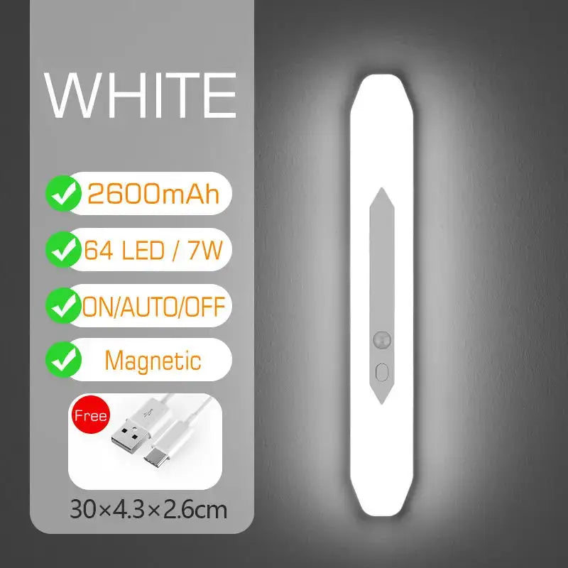 Minimalist white led motion sensor night light with sleek elongated design and magnetic mounting by decorbites