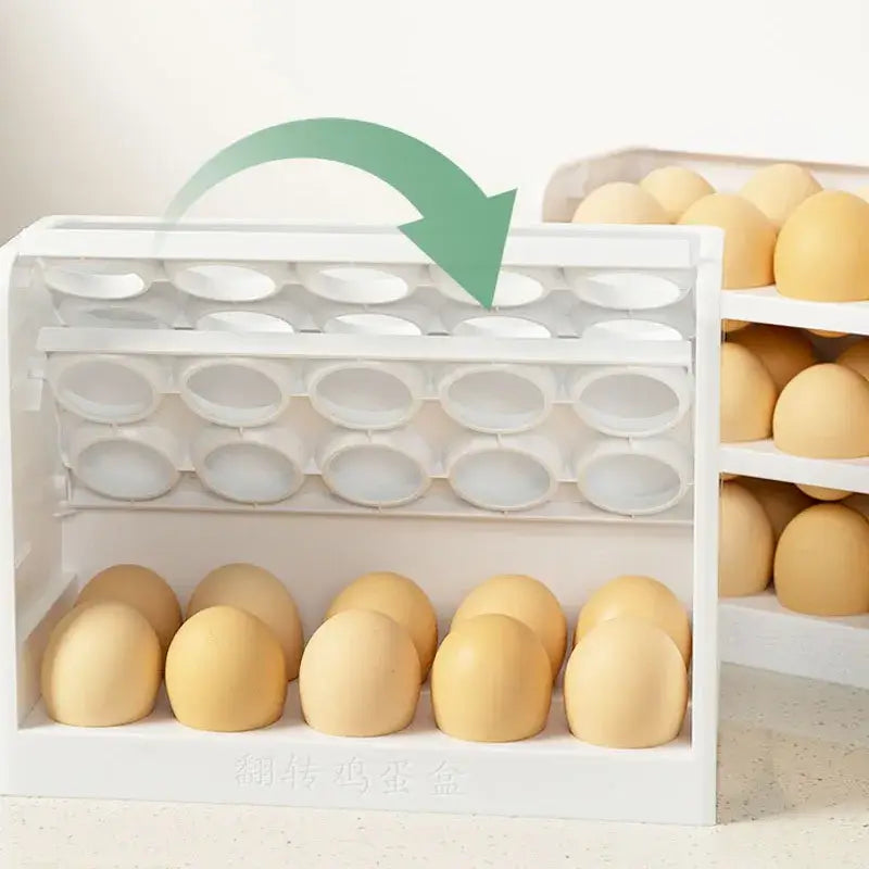 Minimalist white plastic egg storage rack with multiple circular slots for organized egg storage in the kitchen