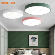 Minimalist white pink and green colorful round led ceiling light by decorbites for modern bedroom decor